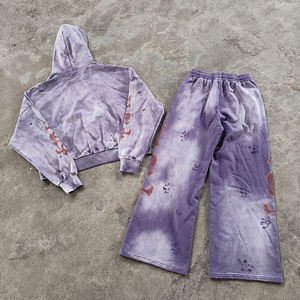 Fabricants de sweats à capuche personnalisés pour hommes, ensembles de survêtements zippés effet vieilli, streetwear d'hiver, ensembles de sweats à capuche 100% coton, couleur personnalisée - Product Image 6