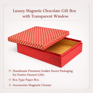 Boîte cadeau de luxe en chocolat magnétique avec fenêtre transparente |   Emballage artisanal de qualité supérieure pour cadeaux de desserts festifs dorés - Product Image 5