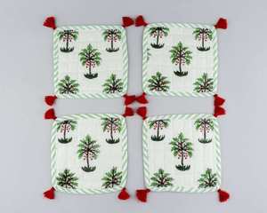 Premium Quality <b>Christmas</b> Palm <b>Tree</b> Design Square Linen Fabric Table Pad Red Tassels Heat Resistant Eco-Friendly <b>Mats</b> Wholesale - Product Image 2
