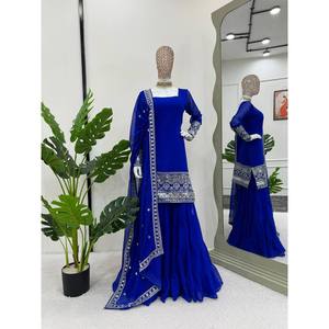 Conjunto de traje de fiesta para mujer con hilo y trabajo de secuencia incluye Dupatta inferior superior - Product Image 3