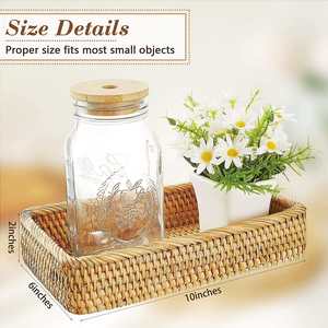 Plateau de rangement rectangulaire en rotin tressé à la main pour réservoir de toilettes, idéal pour le comptoir de salle de bain, les serviettes en papier et l'organisation de la coiffeuse - Product Image 3