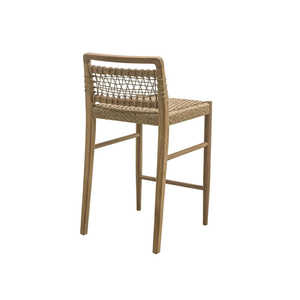 Tabouret de bar en teck avec tressage en fibres naturelles, écologique, résistant à l'eau, durable, directement de l'usine, assise de bar minimaliste - Product Image 5