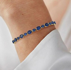 Pulsera con Dije de Zafiro Azul Ovalado Cultivado en Laboratorio en Plata de Ley 925, Joyería Fina Hecha a Mano de Lujo para Fiestas y Eventos - Product Image 3