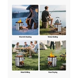 Réchaud portable en acier inoxydable à porte unique pour le camping et la randonnée, à bois, avec sac de transport, pratique et écologique - Product Image 3