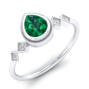 Anillo REYES con Gema Esmeralda Corte Pera de 0.6Ct en Oro Blanco de 14K, Anillos de Compromiso con Moissanita Certificada GRA para Mujer, Joyería Fina - Product Image 2