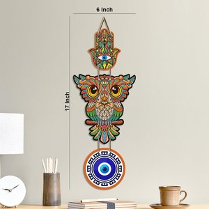 Sculpture murale hibou coloré œil porte-bonheur Art Déco en MDF pour entrée de maison, charme porte-bonheur Vastu - Product Image 6