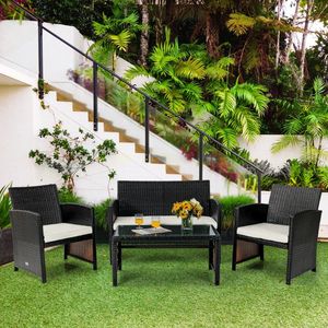 ชุดเฟอร์นิเจอร์หวายสำหรับลานบ้านแบบมีเบาะ 4 ชิ้น - Product Image 1