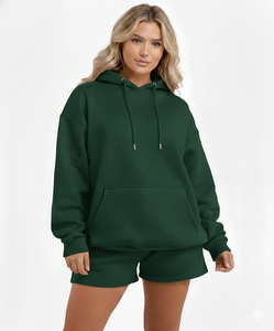 Conjunto de Sudadera con Capucha y Pantalones Cortos para Mujer, Personalizado, Invernal, Estampado, Transpirable, Casual, 100% Algodón, de Alta Calidad - Product Image 5