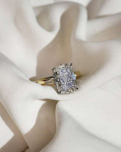 Bague de fiançailles/mariage vintage en diamant taille coussin IGI/GIA, or jaune 14 carats, unisexe, cadeau élégant pour les fêtes - Product Image 3