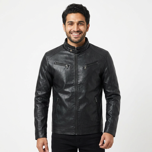High Quality <b>Mens</b> Regular Fit <b>Leather</b> <b>Jacket</b> Attractive Winter Warm Thin Thickness <b>Leather</b> Fashion <b>Jacket</b> For <b>Mens</b> - Product Image 6