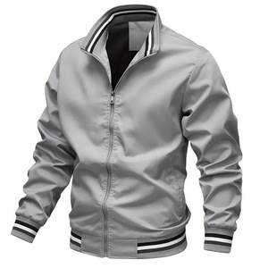 Veste coupe-vent en polyester bleu marine à manches longues pour homme, style automne, couleur unie, fermeture éclair - Product Image 5