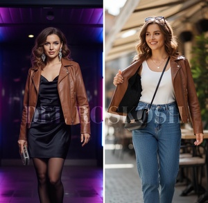Chaqueta de cuero genuino para motocicleta para mujer con logotipo personalizado, chaqueta corta de cuero negra de doble botonadura para damas - Product Image 6