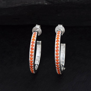 Pendientes de Aro de Plata de Ley 925 con Micro Pavé de Cornalina Genuina, Última Colección, Chapados en Rodio, Venta al por Mayor - Product Image 4