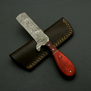 Couteau de boucher en acier Damas forgé à la main, couteau de cowboy, couteau de ranch, lame fixe, couteau de chasse, couteau de camping, couteau EDC, manche en bois rouge, étui en cuir - Product Image 4
