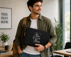 <b>Laptop</b> Sleeve Black Canvas Zipper Closure 15.6 Inch Protective Case Black Do Good Work That Matters Design - Product Image 4