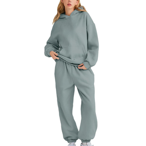 Women Lime Green Hooded Tracksuit Full Length Loose Fit Solid Color Casual Sweat Suit With Side Pockets Elastic Waist - Product Image 4
