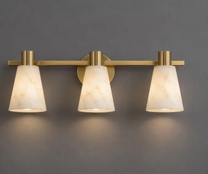 Modern Farmhouse Brass Wall Sconce 3 Light Alabaster Vanity Lamp Rectangle Indoor Bathroom Decor Fixture - Product Image 4