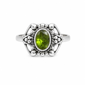 Anillo de Plata de Ley 925 con Peridoto Natural para Mujer, Anillo Hecho a Mano con Piedra Preciosa, Anillo de Cumpleaños de Agosto, Joyería Fina - Product Image 1