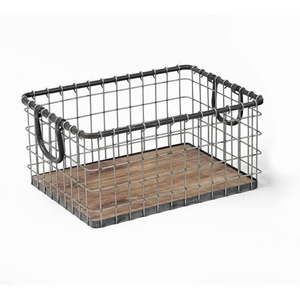 Modern Hand Welded Metal Wire Storage Basket With Wooden Bottom Sturdy Farmhouse Organizer For Kitchen Pantry Closet - Product Image 1