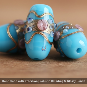 ลูกปัดแก้วทำมือสีฟ้าอมเขียวแบบหลอมและแบบเม็ดเดี่ยว |   งานศิลปะตกแต่งเค้กแต่งงานด้วยลวดทองแดงสำหรับงาน DIY - Product Image 2