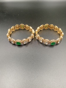 Bracelets en argent plaqué or AMAIRA JEWELS avec incrustation de cristaux verts et strass, bracelet double vert classique pour femmes, fiançailles, mariage - Product Image 3