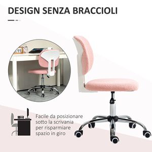 Sedia da Ufficio Girevole Senza Braccioli in Tessuto Felpato con Altezza Regolabile e Ruote Girevoli - Product Image 6