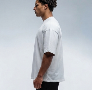 Custom Logo High Quality 260 GSM Heavy Weight 100% Cotton Drop Shoulder <b>White</b> T-<b>Shirt</b> <b>Cropped</b> Boxy Plus Size O-Neck Men's Top - Product Image 5