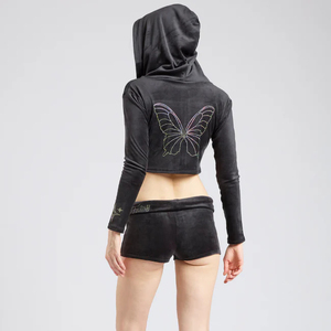 New Style 100% Cotton French Terry Solid Customize <b>Knitted</b> Women Crop Hoodie Half Sleeve Regular Fit Gym Wear Knee Shorts <b>Sets</b> - Product Image 3