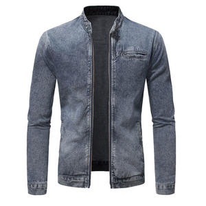 Men's Slim Fit Stonewashed <b>Denim</b> <b>Jacket</b> With Zipper Closure And Pockets Casual Style Autumn Wear - Product Image 1