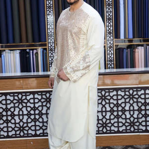 Ensemble Shalwar et Kameez pour homme entièrement brodé, 2 pièces, costume Salwar réversible en coton pour occasions décontractées et de mariage - Product Image 4