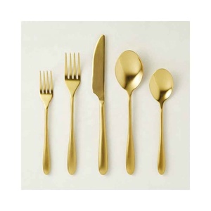 ชุดช้อนส้อมแบบแบนด้ามจับกระจกขัดเงาสีทองสไตล์วินเทจเป็นมิตรต่อสิ่งแวดล้อมทำจากสแตนเลส - Product Image 5