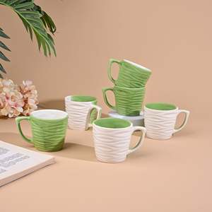 Handmade Rustic Glaze Ceramic Cup Set Cardamom Green Tea <b>Mugs</b> Microwave Safe <b>Cute</b> Design (Set of 6) - Product Image 6
