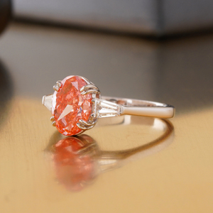 Fancy Vivid Red Oval Lab Grown Diamond <b>Ring</b> 14K Yellow & White <b>Gold</b> Statement <b>Cocktail</b> Jewelry with VS1 Clarity IGI Certified - Product Image 2