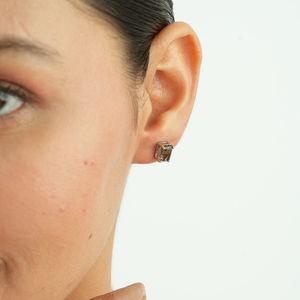 Boucles d'oreilles clous tendance en argent sterling 925 avec topaze fumée naturelle taille octogonale, serties de griffes, pour femme - Product Image 2
