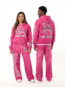 Veste à capuche zippée unisexe personnalisée avec strass imprimés et design graphique, pantalon décontracté 100 % coton - Product Image 5