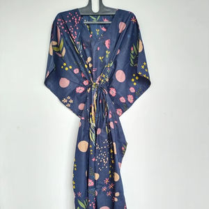 Vestido Kaftán de Algodón Hecho a Mano en India, Ligero, Amarillo, para Playa o Verano - Product Image 1