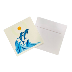 Tarjeta de quilling con diseño de delfín saltando en el océano, con sobre, inspirada en la naturaleza, criatura marina azul, tarjeta de felicitación hecha a mano. - Product Image 3