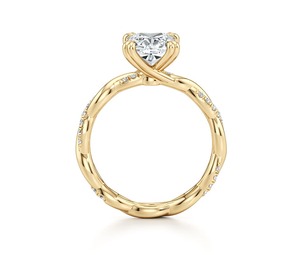 Anillo de compromiso de diamante cultivado en laboratorio de 1.10 quilates con corte cojín, anillo solitario de oro amarillo de 9K con diseño de vid retorcida y detalles de diamantes - Product Image 2