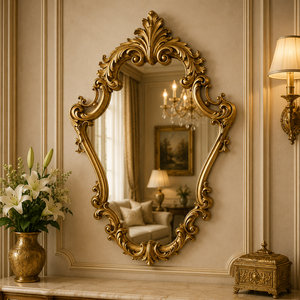 Luxury Heritage Crest Wooden Carving Wall <b>Mirror</b> Handcrafted Premium Decorative Frame Elegant Vintage Bedroom Entryway Decor - Product Image 3