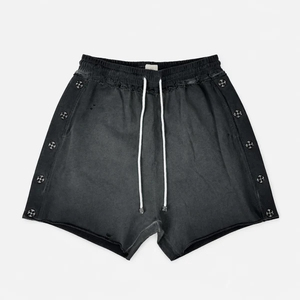 Shorts en satin noir pour homme avec broderie, fermeture à cordon, shorts décontractés, taille mi-haute, tissu polyester respirant - Product Image 2