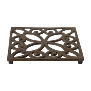 Wholesale Vintage Square Cast Iron Trivet Heat Resistant Metal Hot Pot Stand Hollowed-out Blue Kitchen Countertop <b>Protector</b> Mat - Product Image 1