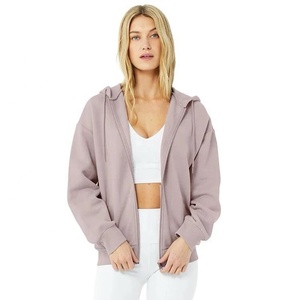 Tela suave 350 GSM Mujeres Oversize Plain Zip Up sudaderas con capucha Buena calidad 100% Algodón Fleece Pullover Mujeres Sudadera con capucha - Product Image 6