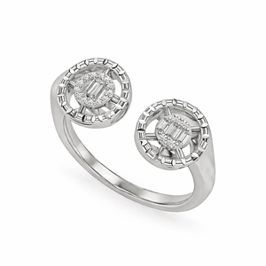 แหวนทองคำโรสโกลด์ 14K ประดับเพชรแล็บโกรว์ ดีไซน์วงแหวนแบบเปิด ประดับเพชรทรงบาแก็ตต์ ล้อมเพชรทรงกลม แหวนวงใหญ่ทันสมัย ปรับขนาดได้ - Product Image 5