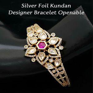 กำไลข้อมือดีไซน์เนอร์แบบเปิดได้ ประดับด้วยเงินฟอยล์และคันดัน คุณภาพพรีเมียม ดีไซน์สวยงาม หรูหรา เหมาะสำหรับงานปาร์ตี้ งานแต่งงาน - Product Image 1