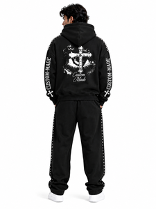 Premium Custom Rhinestone Tracksuit <b>Set</b> Men Black Zip Up Hoodie Jogger Pants Cotton Fleece Streetwear Outfit Full <b>Set</b> Oversized - Product Image 2