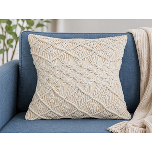 100% Cotton Premium Handmade Cotton Macrame Cushion Cover | Woven Bohemian Accent <b>Pillow</b> for Home Decor - Product Image 4