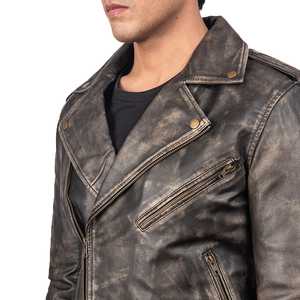 Unisex Vintage Style Genuine Leather Streetwear <b>Jacket</b> Distressed Black Waterproof Breathable Eco-Friendly Windproof Bomber - Product Image 6