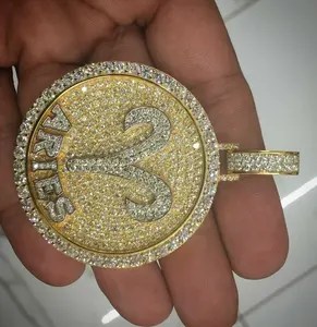 Pendentif symbole de bélier en diamant simulé rond de 3 carats, 2,5 pouces, en argent 925 plaqué or, pour femme, Tishya Diamond - Product Image 2