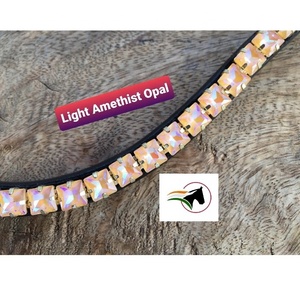 Sangle de tête en cuir tendance avec cristal d'améthyste clair de 8 mm, à dégagement rapide, fermeture auto-agrippante, accessoires équestres pour chevaux - Product Image 5