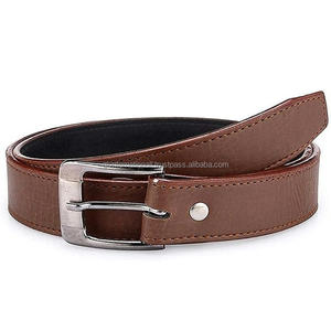 Cinturón informal de cuero de vaca de grano completo sólido de alta calidad para hombre con costuras de borde fuerte y hebilla de latón niquelado - Product Image 2